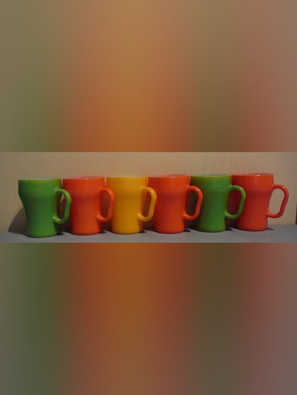 6 Anchor Hocking Fire King Cola Mugs Cups green yellow orange